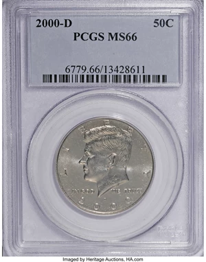 image for: 2000-D 50C MS66 PCGS. PCGS Population (121/0). NGC Census: (126/42). Numismedia Wsl. Price for NGC/PCGS coin in MS66: $23....