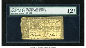image for: Maryland March 1, 1770 $8 PMG Fine Net 12....