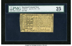 image for: Maryland April 10, 1774 $1/2 PMG Very Fine 25....