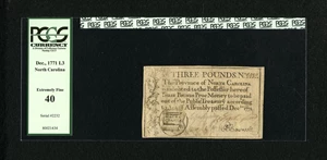 image for: North Carolina December, 1771 £3 PCGS Extremely Fine 40....