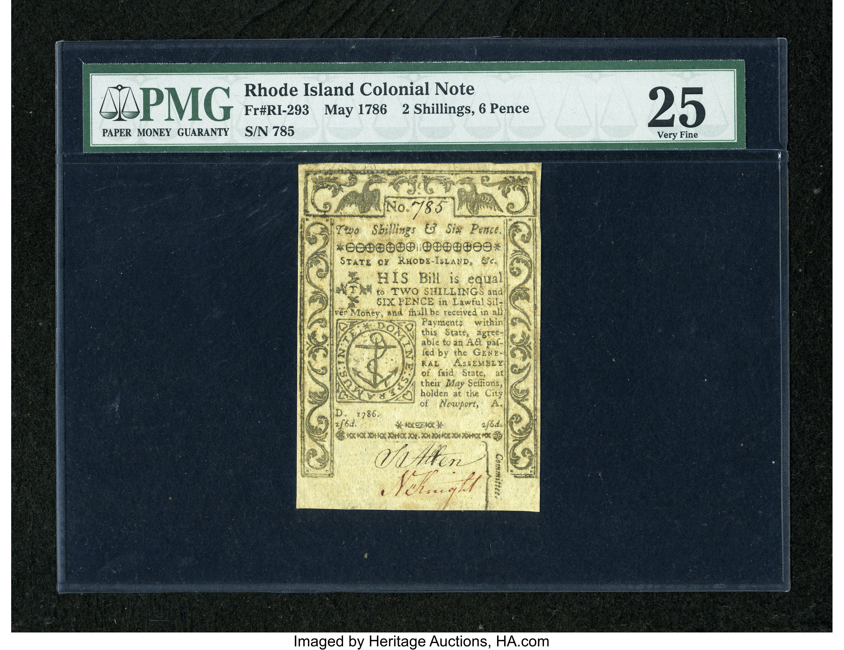 image for: Rhode Island May 1786 2s/6d PMG Very Fine 25....