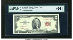 image for: Fr. 1511* $2 1953B Legal Tender Star Note. PMG Choice Uncirculated 64 EPQ....
