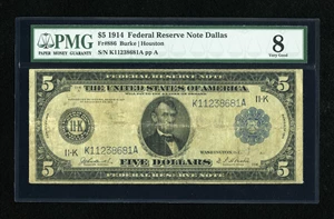 image for: Fr. 886 $5 1914 Federal Reserve Note PMG Very Good 8....