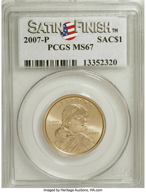 image for: 2007-P SAC$1 Satin Finish MS67 PCGS. PCGS Population (1421/160). NGC Census: (0/0). (#149562)...