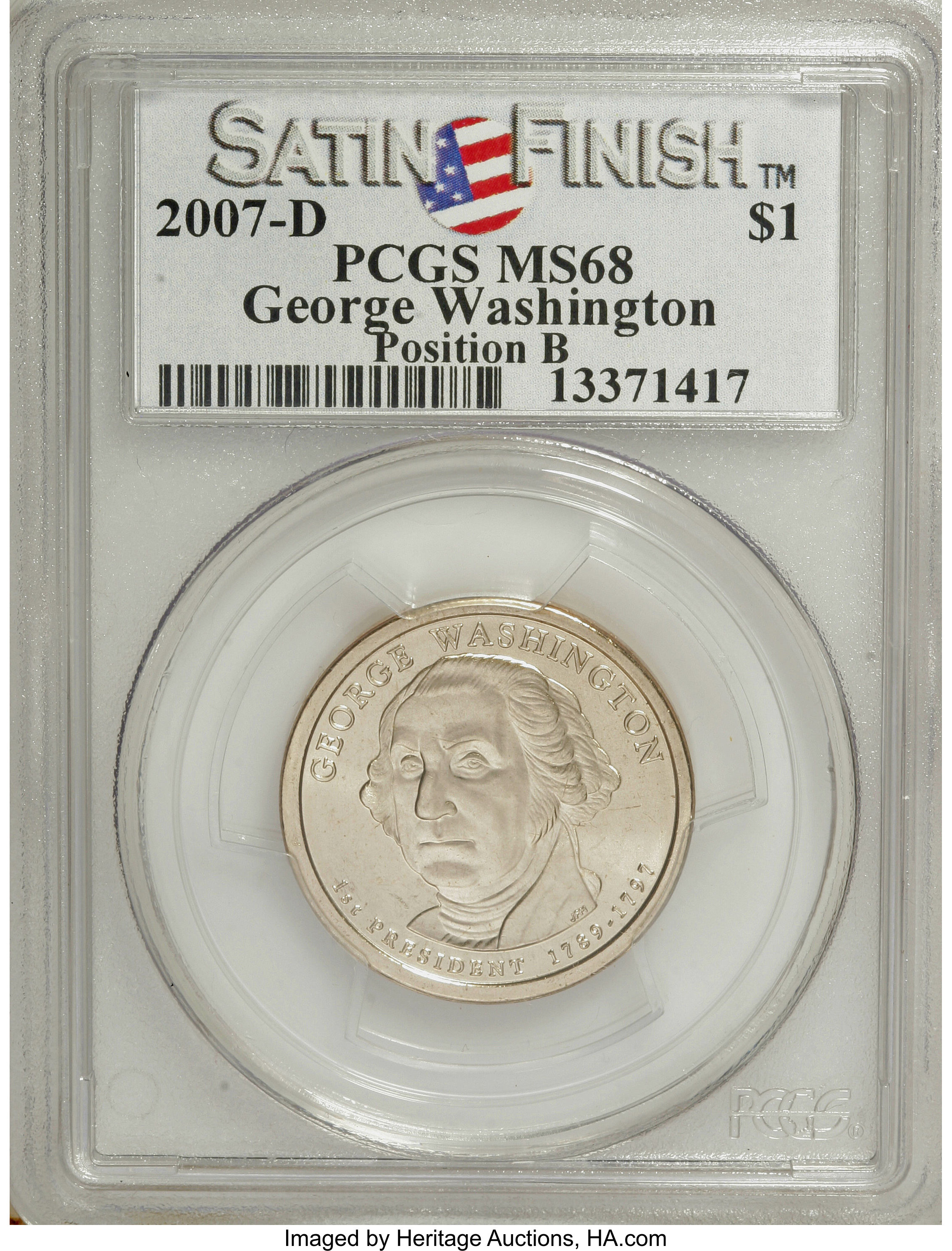 image for: 2007-D $1 Satin Fin, Pos B MS68 PCGS. PCGS Population (477/88). NGC Census: (0/0).   (#390549)...
