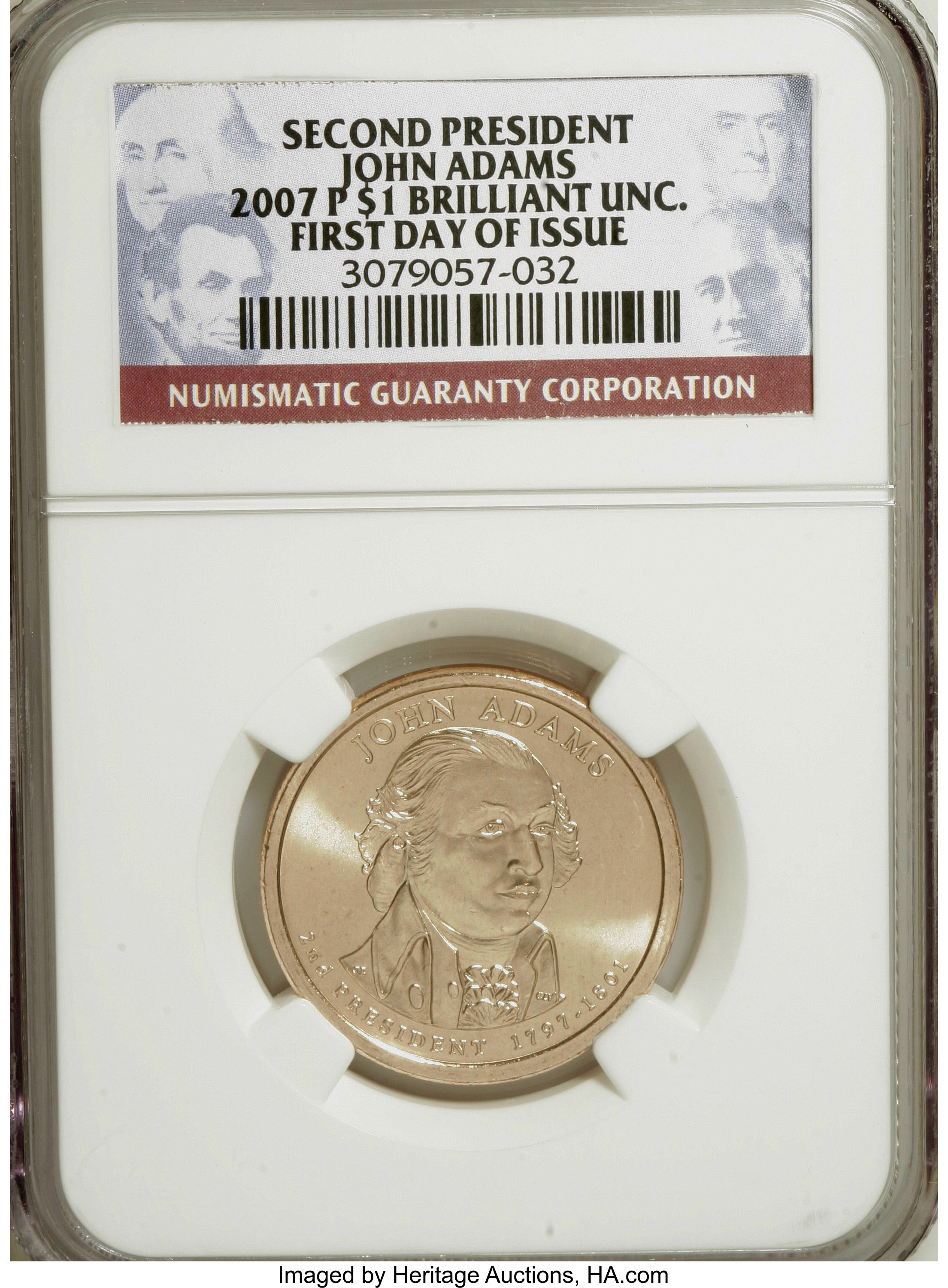 image for: 2007-P $1 John Adams Brilliant UNC, First Day of Issue NGC. NGC Census: (0/0). PCGS Population (0/391).   (#390550)...