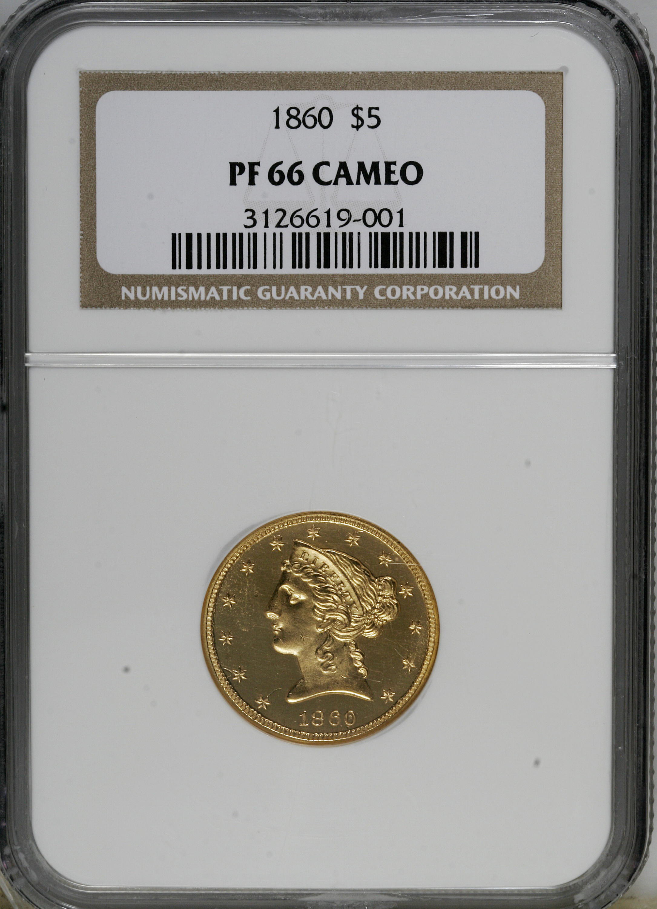 image for: 1860 $5 PR66 Cameo NGC....