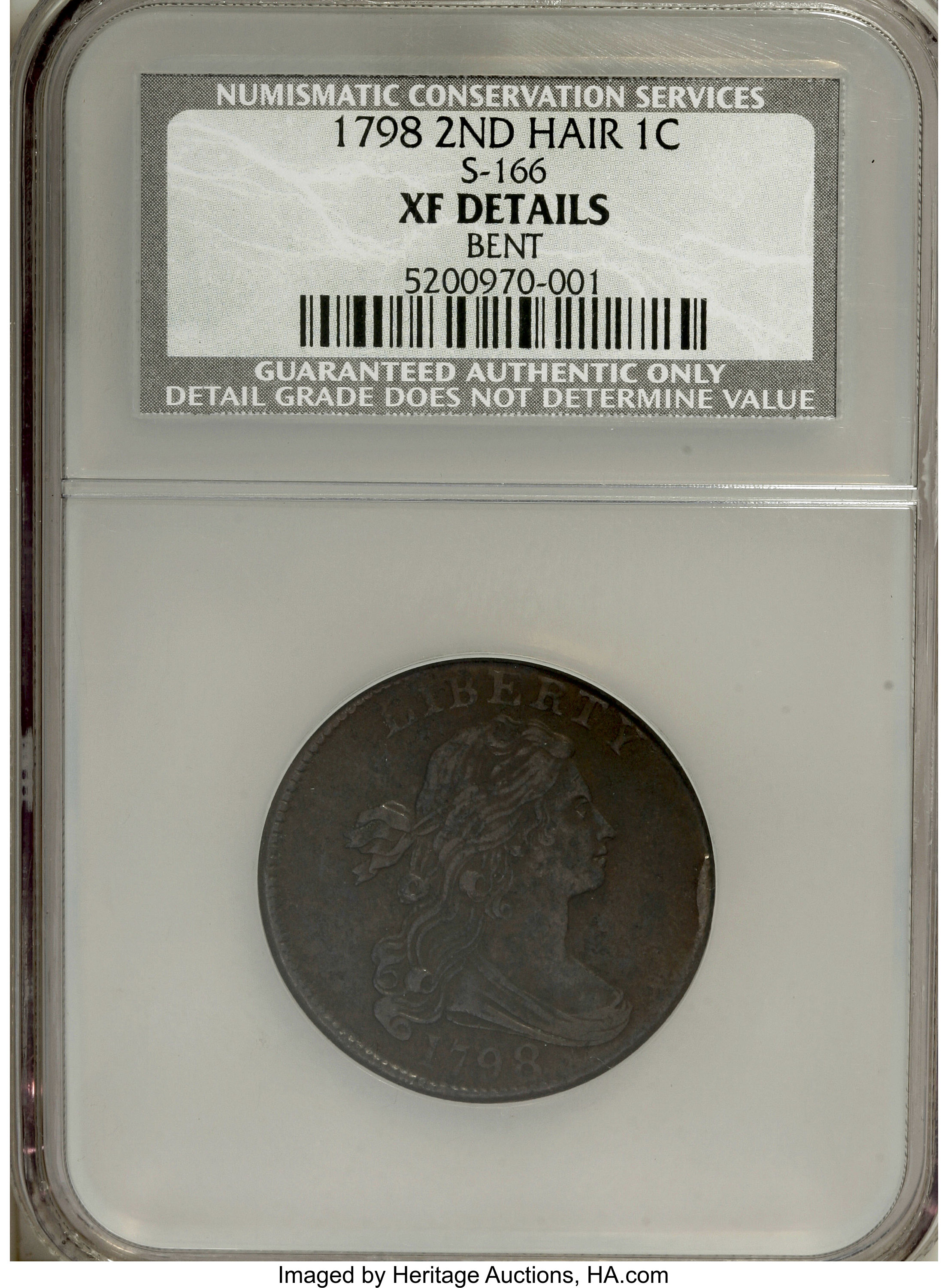 image for: 1798 1C Second Hair Style, S-166, B-32, R.1--Bent--NCS. XF Details....