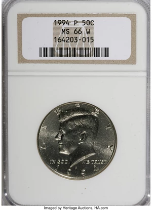 image for: 1994-P 50C MS66 W NGC. NGC Census: (150/52). PCGS Population (275/146). Mintage: 23,718,000. Numismedia Wsl. Price for NGC/...