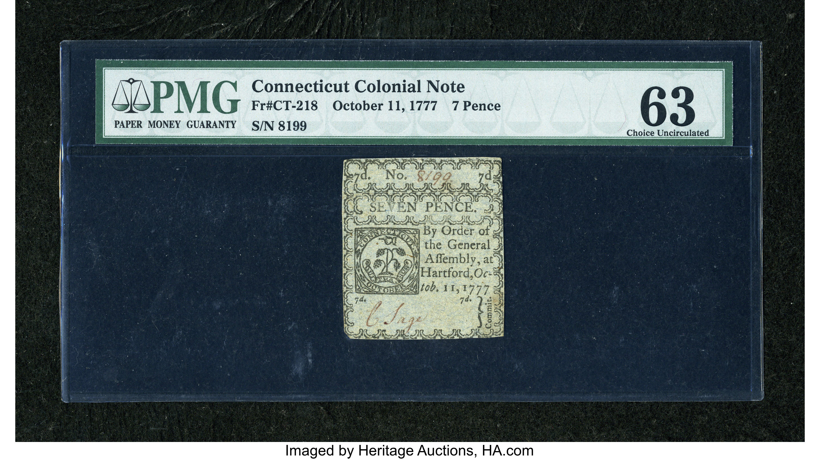 image for: Connecticut October 11, 1777 7d Uncancelled PMG Choice Uncirculated 63....