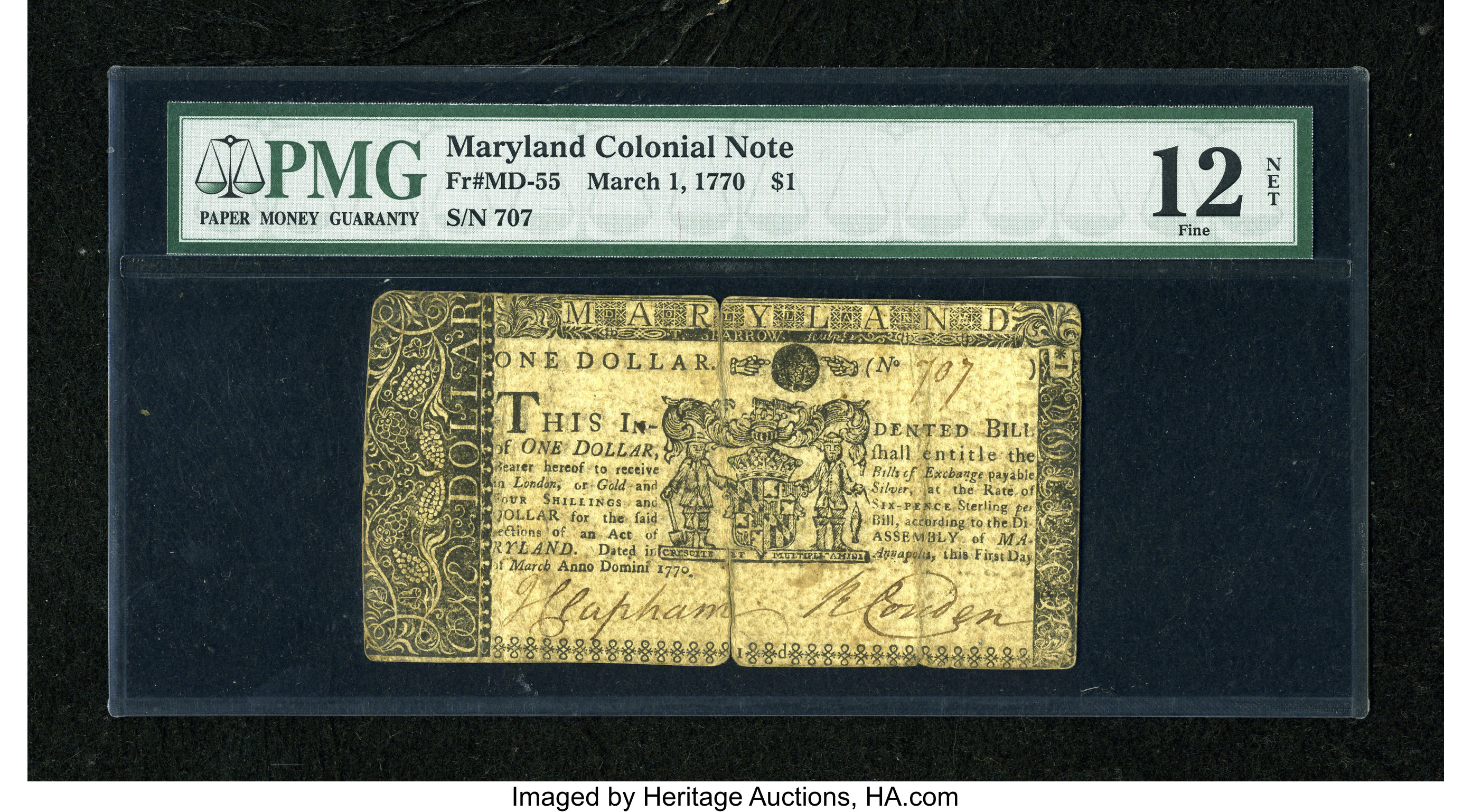 image for: Maryland March 1, 1770 $1 PMG Fine Net 12....