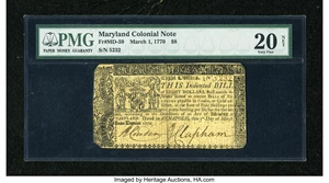 image for: Maryland March 1, 1770 $8 PMG Very Fine Net 20....