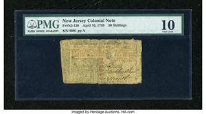 image for: New Jersey April 10, 1759 30s PMG Very Good 10....