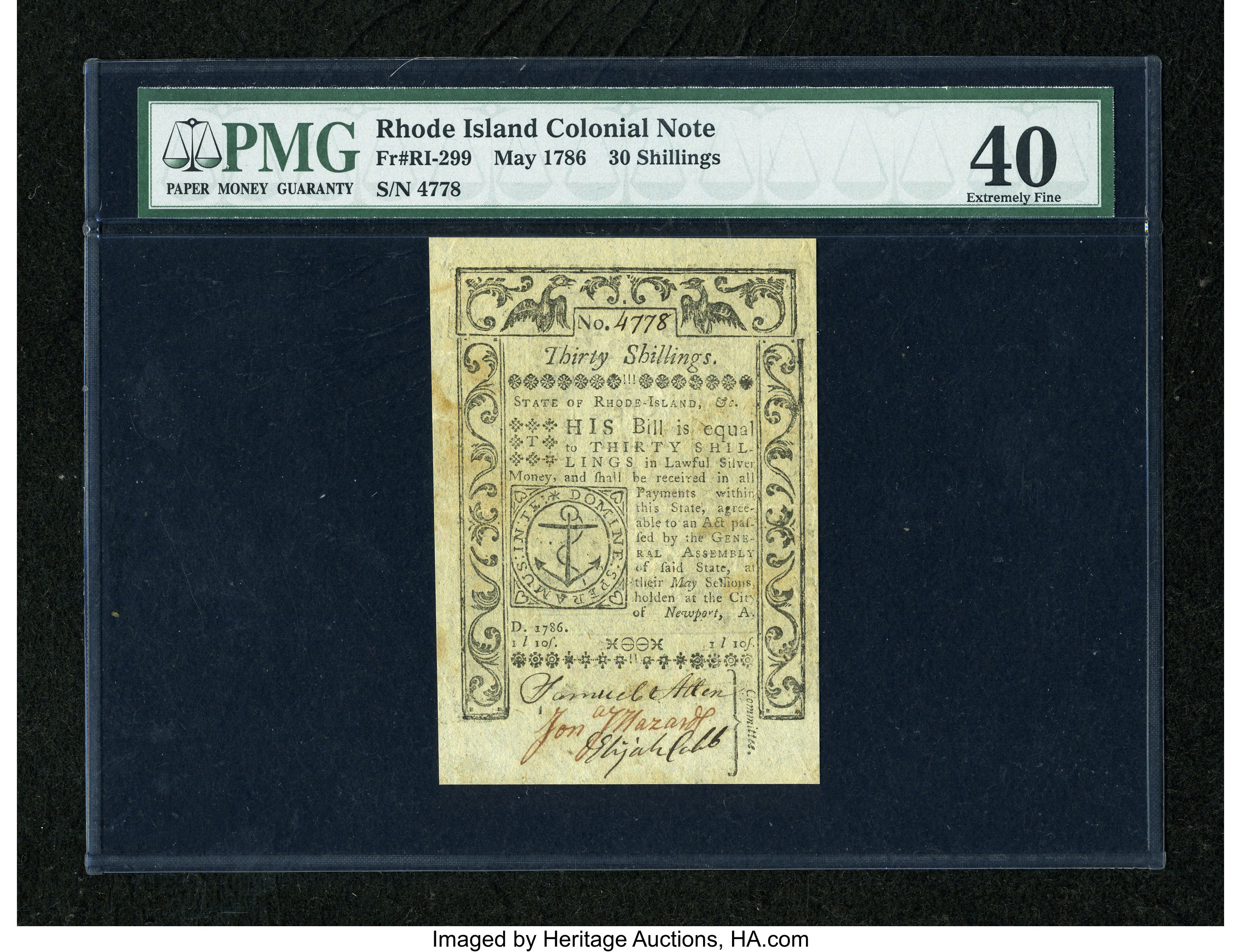 image for: Rhode Island May 1786 30s PMG Extremely Fine 40....