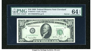 image for: Fr. 2010-D $10 1950 Narrow Federal Reserve Note. PMG Choice Uncirculated 64 EPQ....
