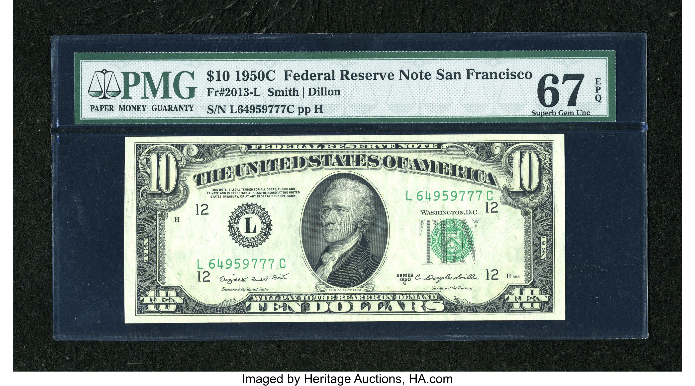 image for: Fr. 2013-L $10 1950C Federal Reserve Note. PMG Superb Gem Unc 67 EPQ....
