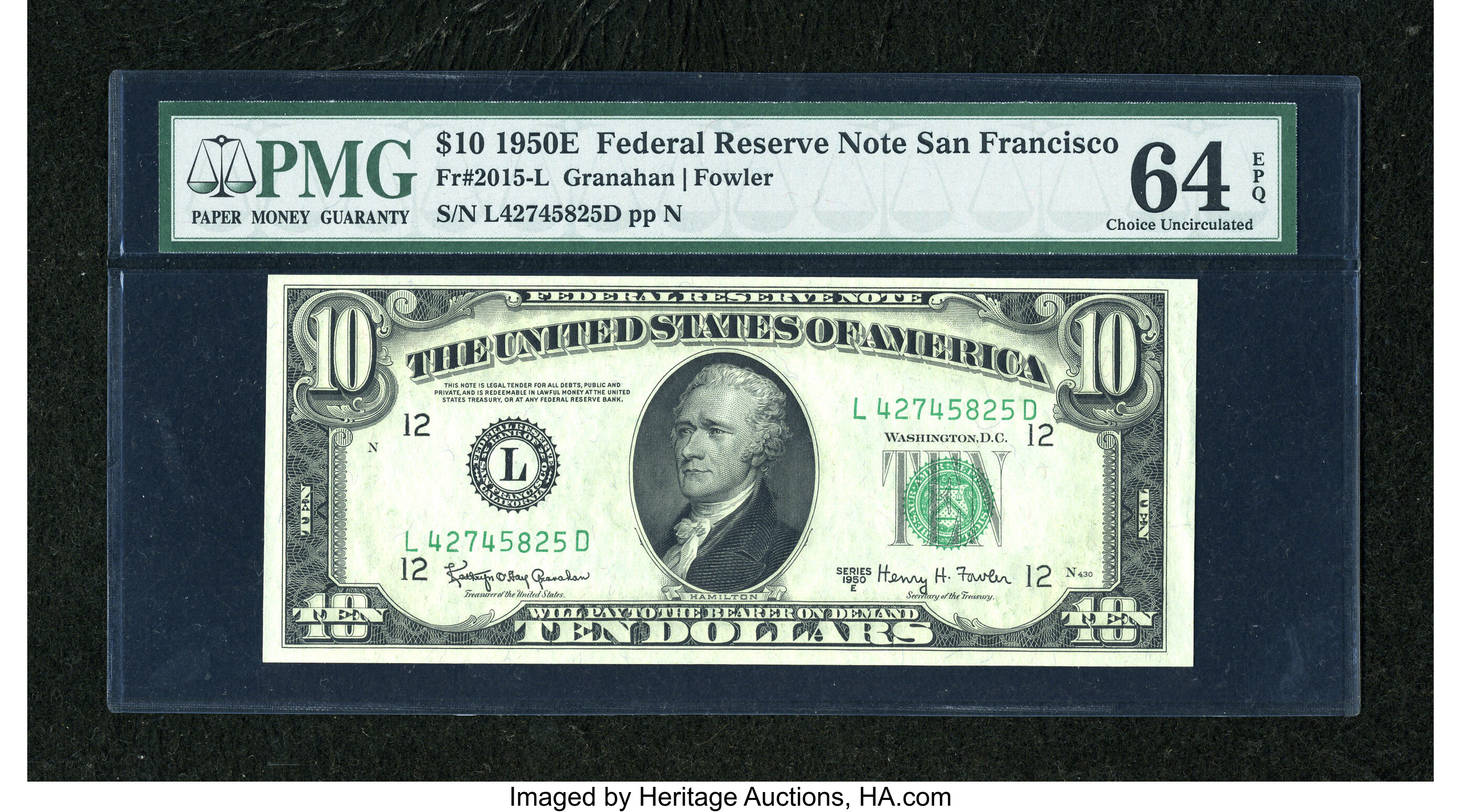 image for: Fr. 2015-L $10 1950E Federal Reserve Note. PMG Choice Uncirculated 64 EPQ....