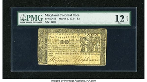 image for: Maryland March 1, 1770 $2 PMG Fine Net 12....