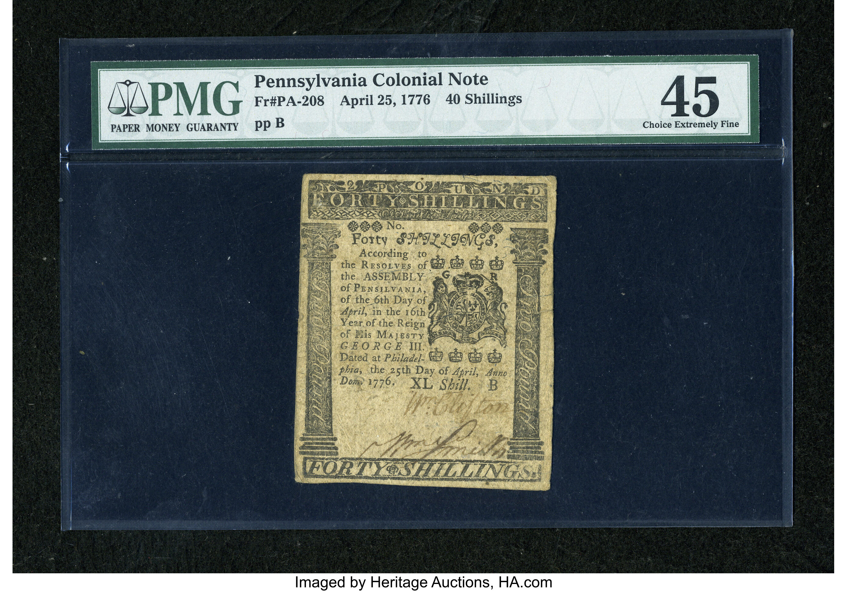 image for: Pennsylvania April 25, 1776 40s PMG Choice Extremely Fine 45....