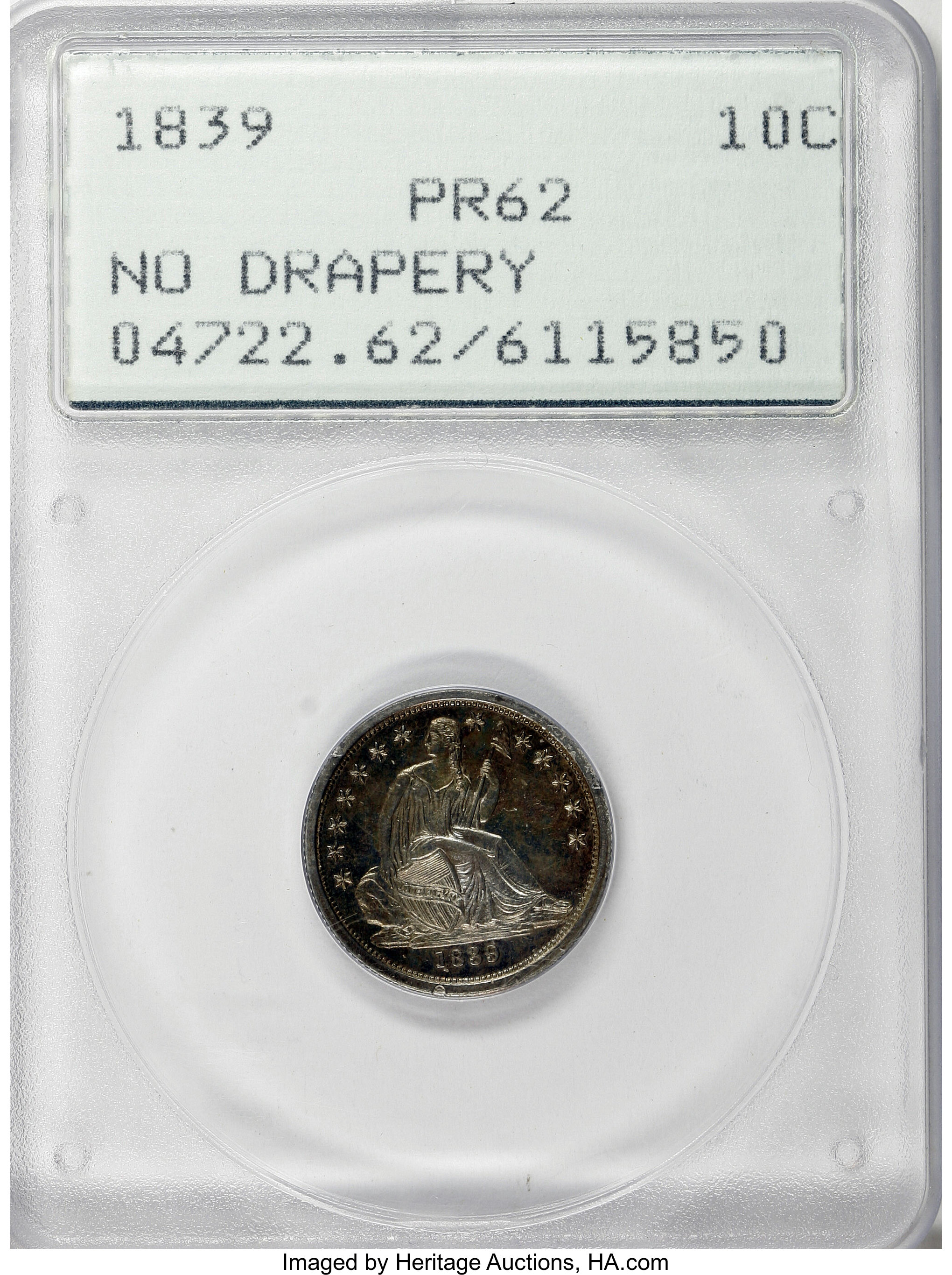 image for: 1839 10C No Drapery PR62 PCGS....
