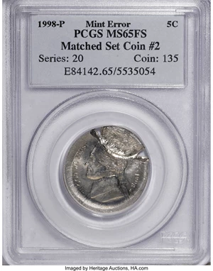 image for: No Date Jefferson nickel--Matched Set-- MS63 PCGS and a 1998-P MS65FS PCGS.... (Total: 2 coins)