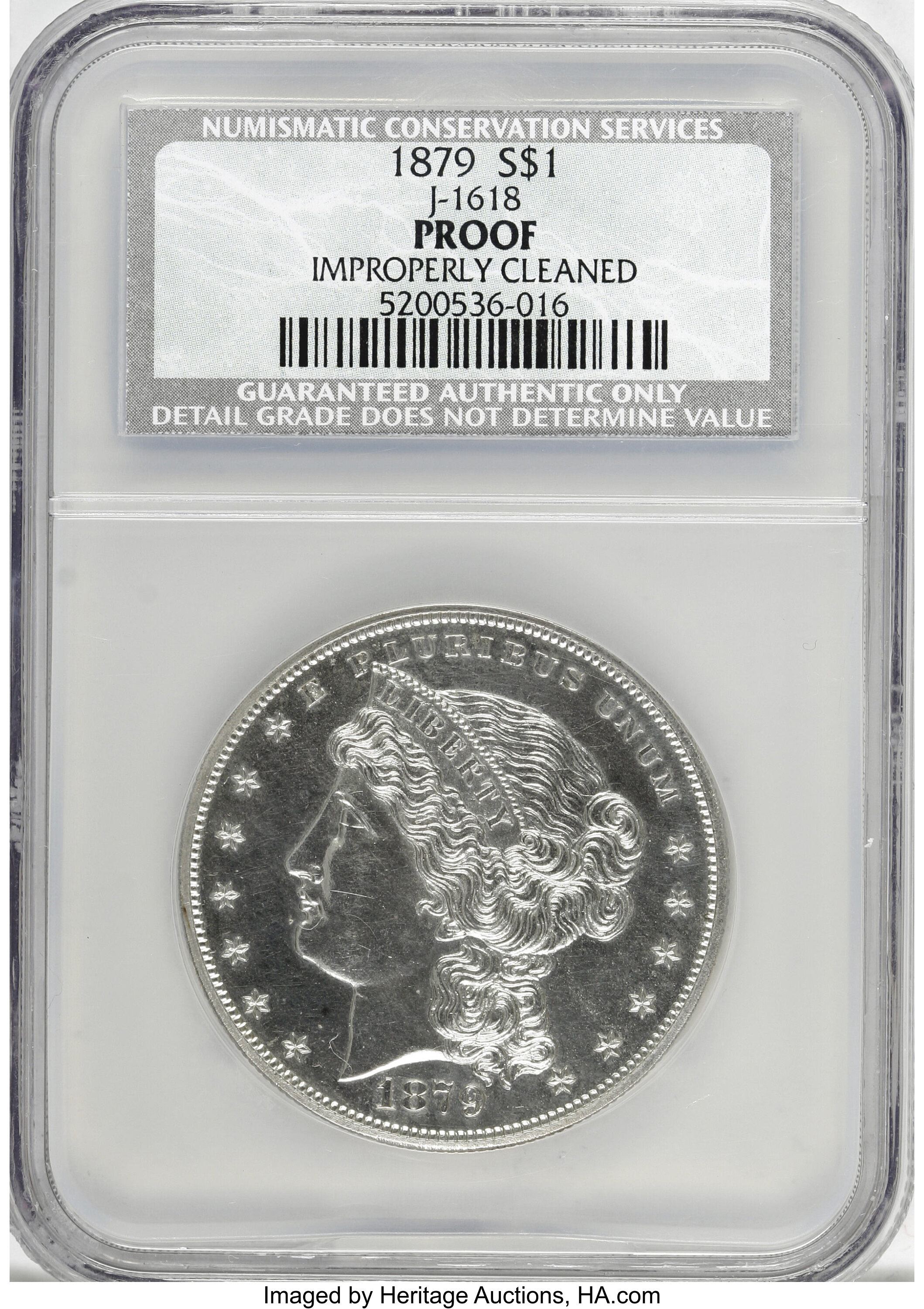 image for: 1879 $1 Metric Dollar, Judd-1618, Pollock-1813, R.5--Improperly Cleaned--NCS. Proof....