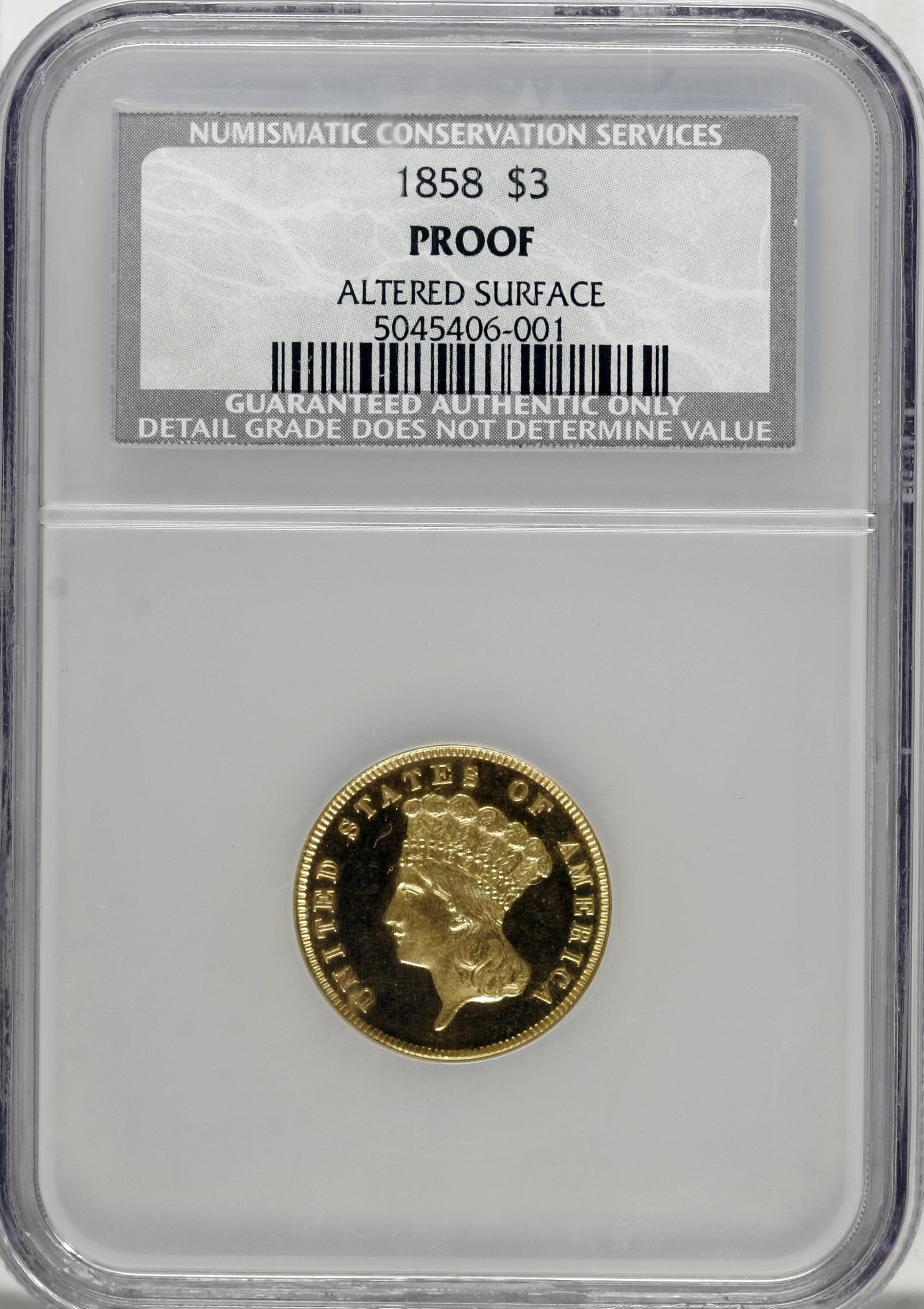 image for: 1858 $3 --Altered Surfaces--NCS. Proof....