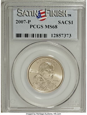 image for: 2007-P SAC$1 Satin Finish MS68 PCGS. PCGS Population (890/306). NGC Census: (0/0). (#149563)...