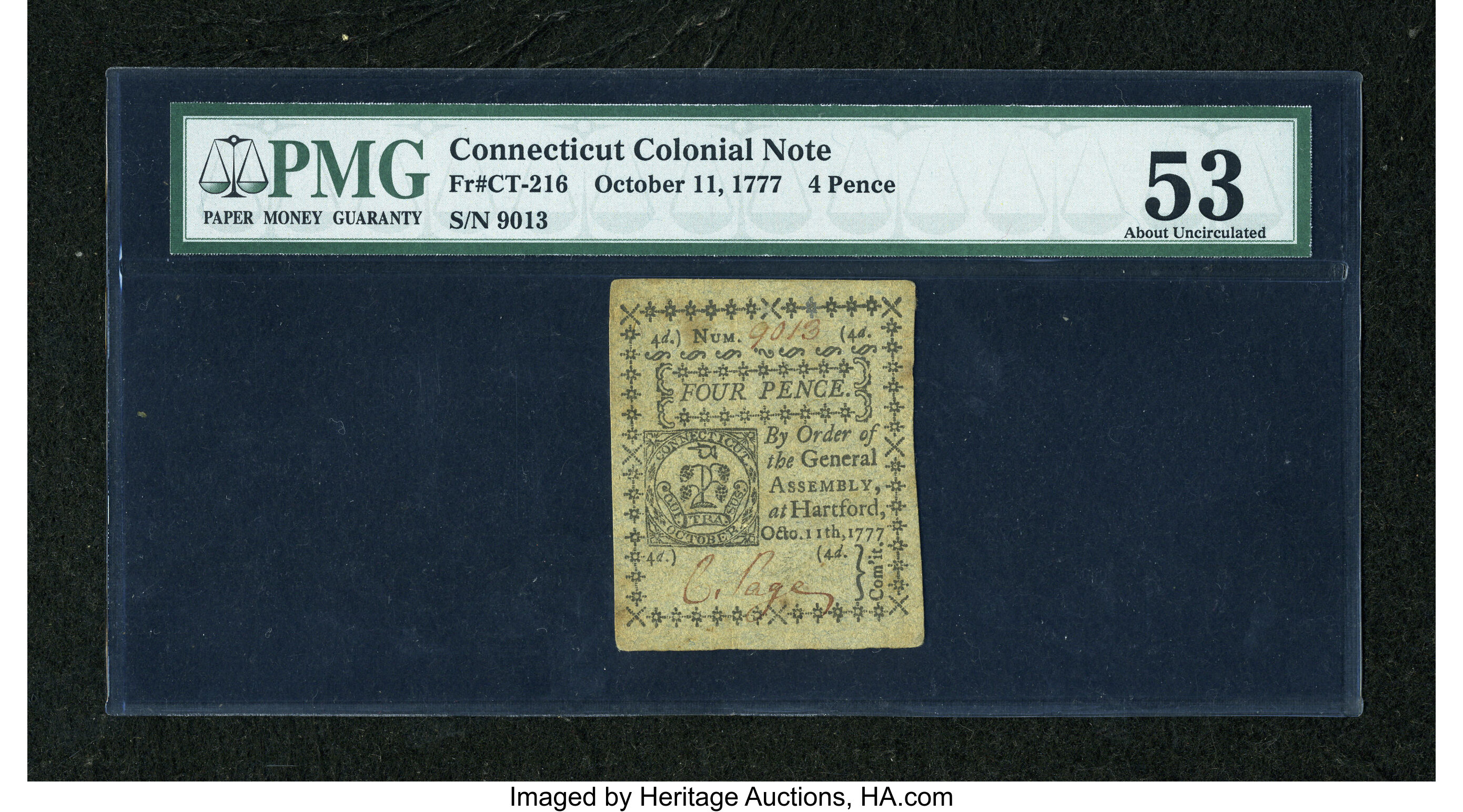 image for: Connecticut October 11, 1777 4d Uncancelled PMG About Uncirculated 53....