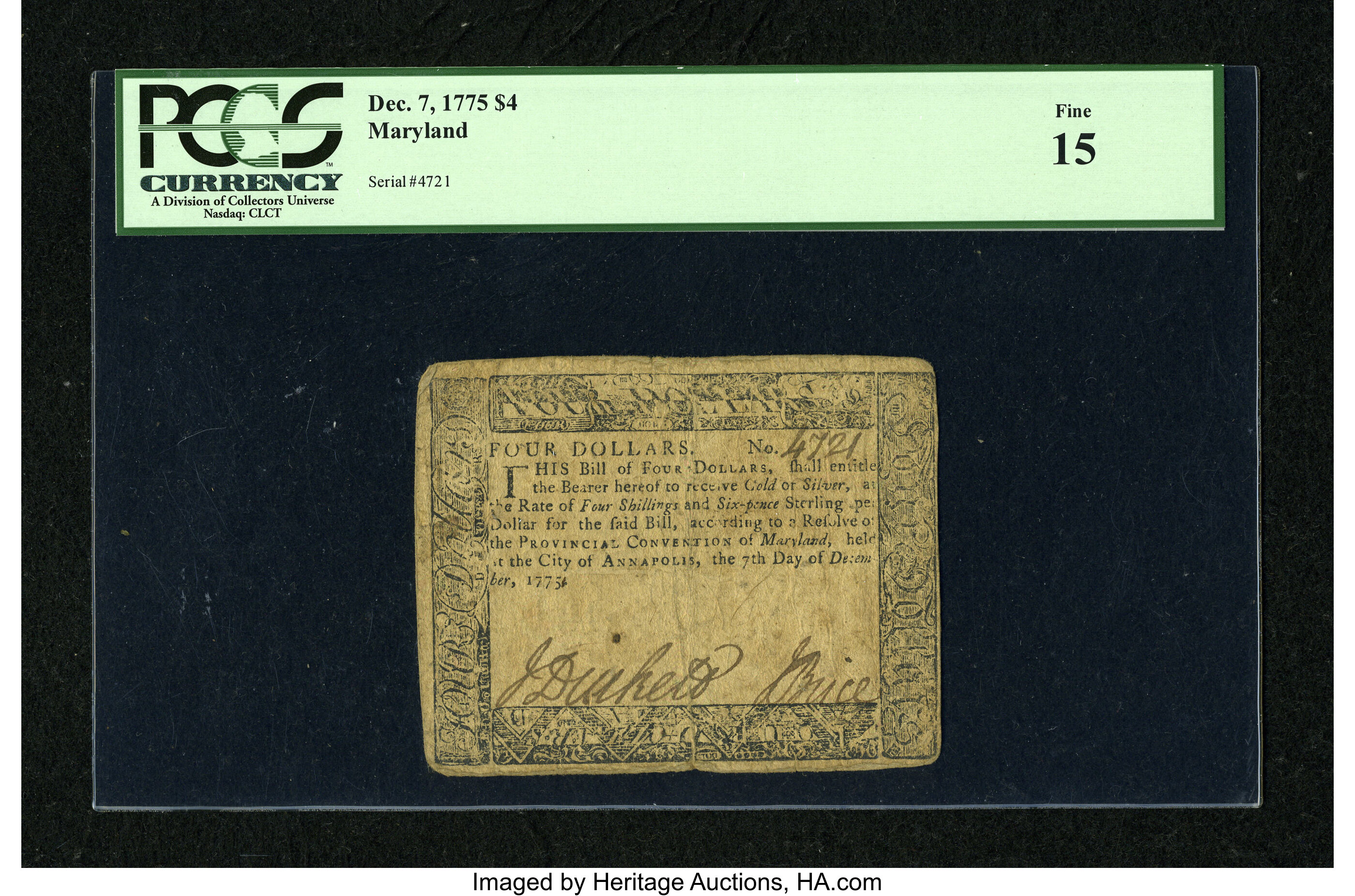 image for: Maryland December 7, 1775 $4 PCGS Fine 15....