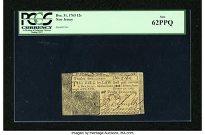image for: New Jersey December 31, 1763 12s PCGS New 62PPQ....