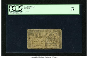 image for: New York April 15, 1758 £10 PCGS Fine 15....