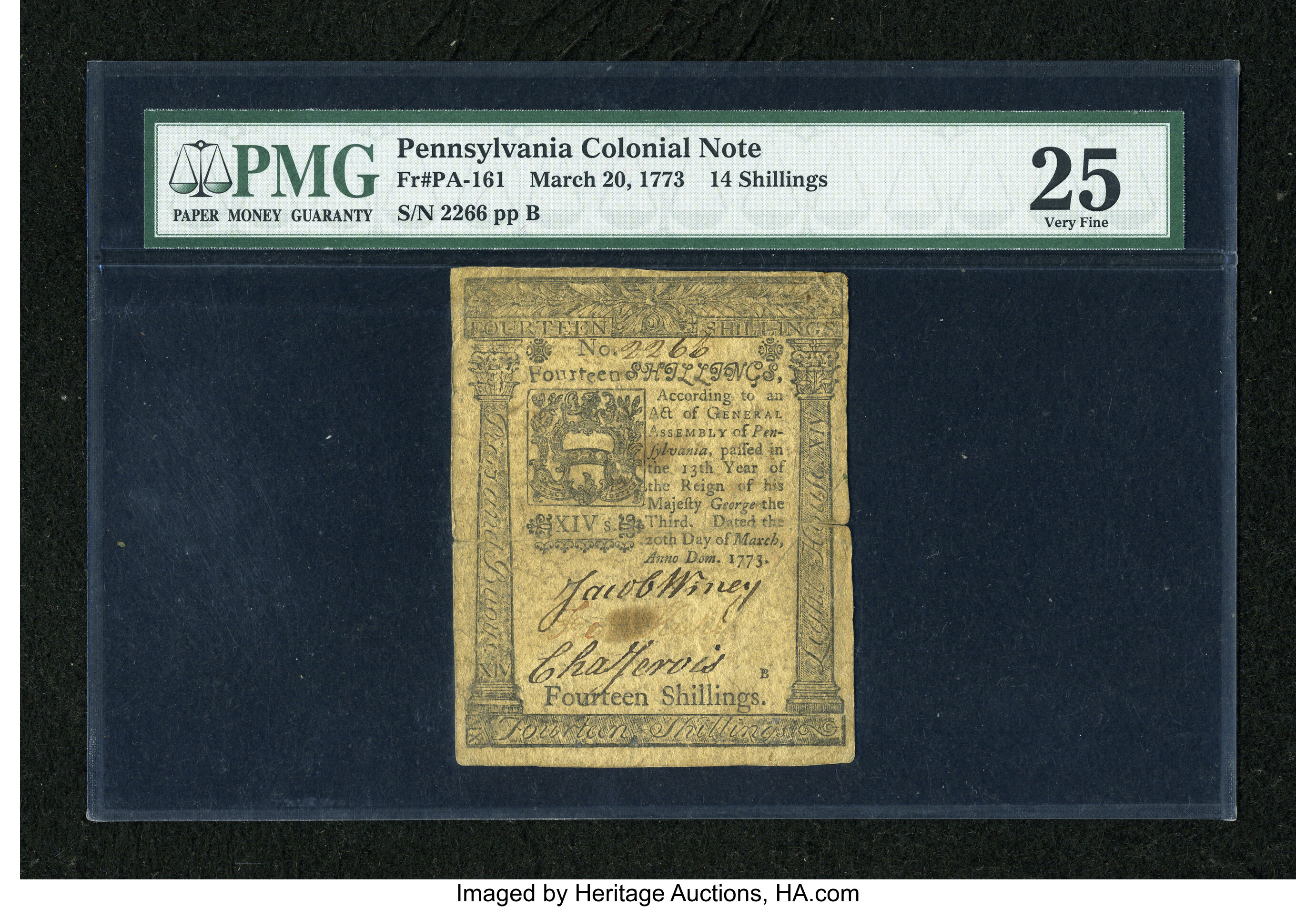 image for: Pennsylvania March 20, 1773 14s PMG Very Fine 25....