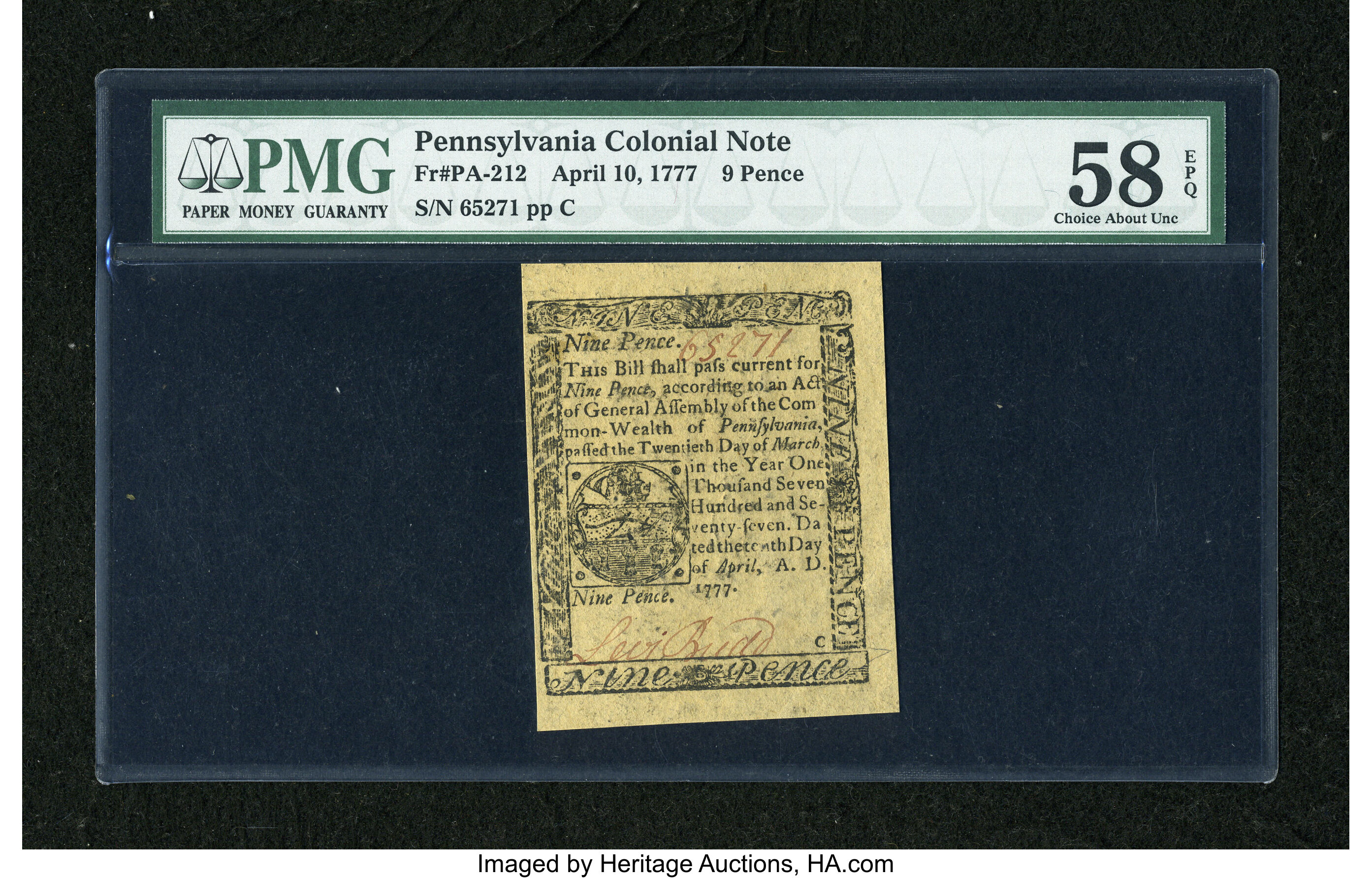 image for: Pennsylvania April 10, 1777 9d PMG Choice About Unc 58PPQ....