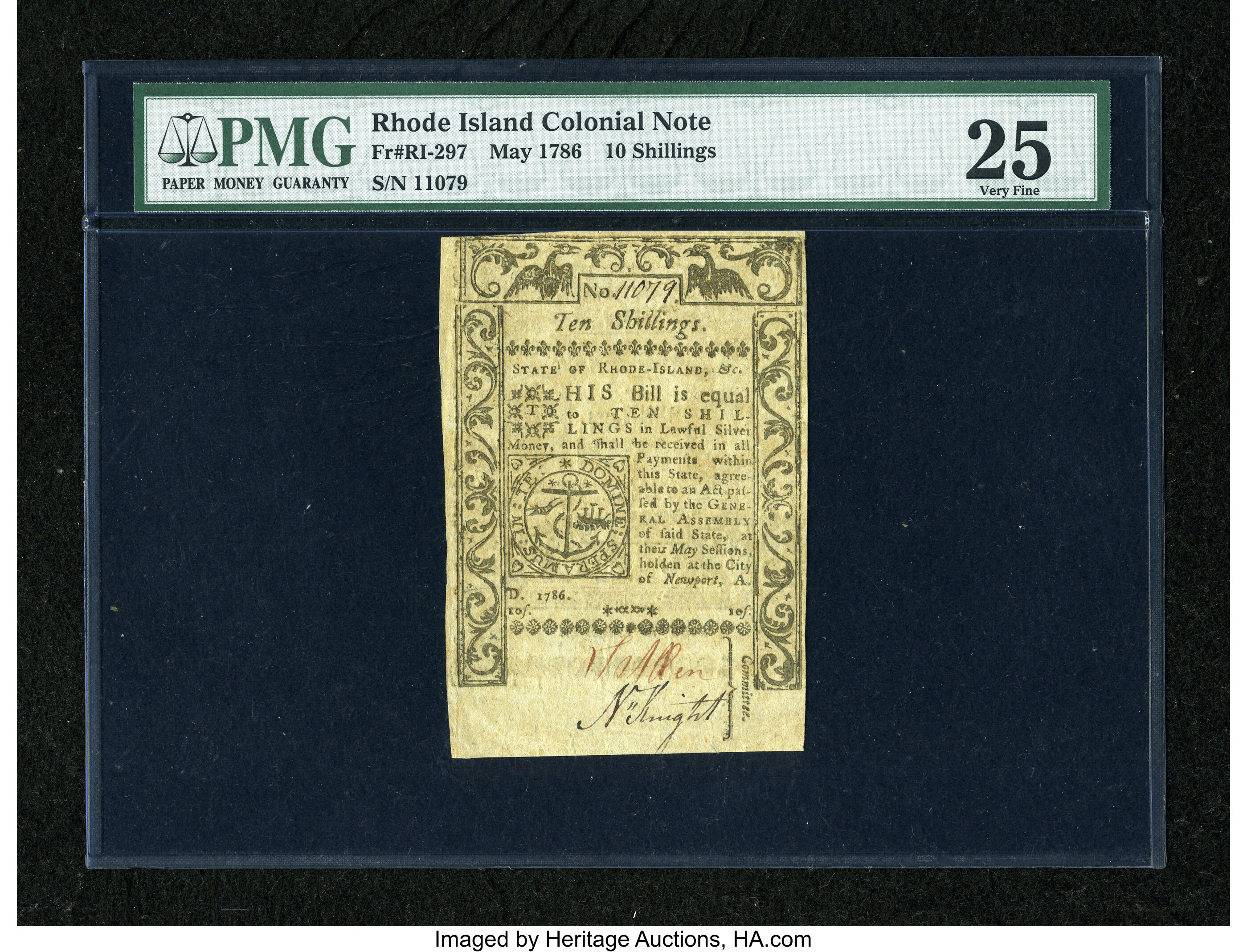 image for: Rhode Island May 1786 10s PMG Very Fine 25....