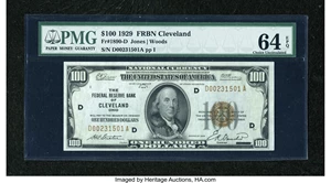 image for: Fr. 1890-D $100 1929 Federal Reserve Bank Note. PMG Choice Uncirculated 64 EPQ....