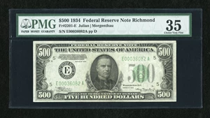 image for: Fr. 2201-E $500 1934 Federal Reserve Note. PMG Choice Very Fine 35....