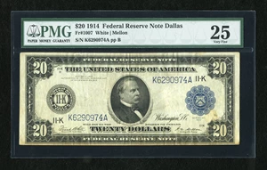 image for: Fr. 1007 $20 1914 Federal Reserve Note PMG Very Fine 25....