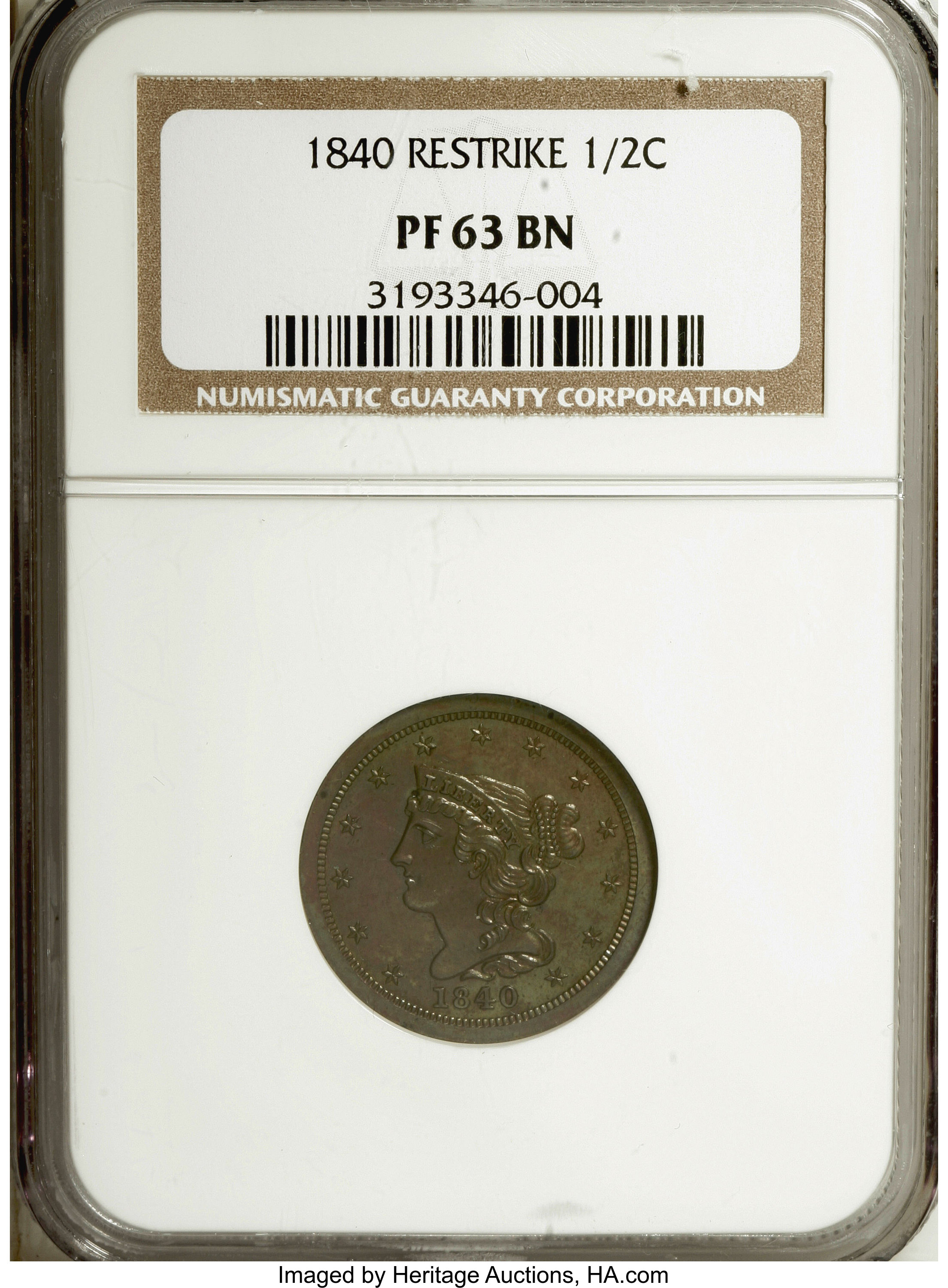 image for: 1840 1/2 C Second Restrike PR63 Brown NGC....