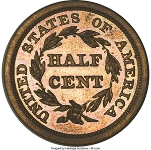 image for: 1852 1/2 C Restrike, Small Berries PR63 Red and Brown NGC....