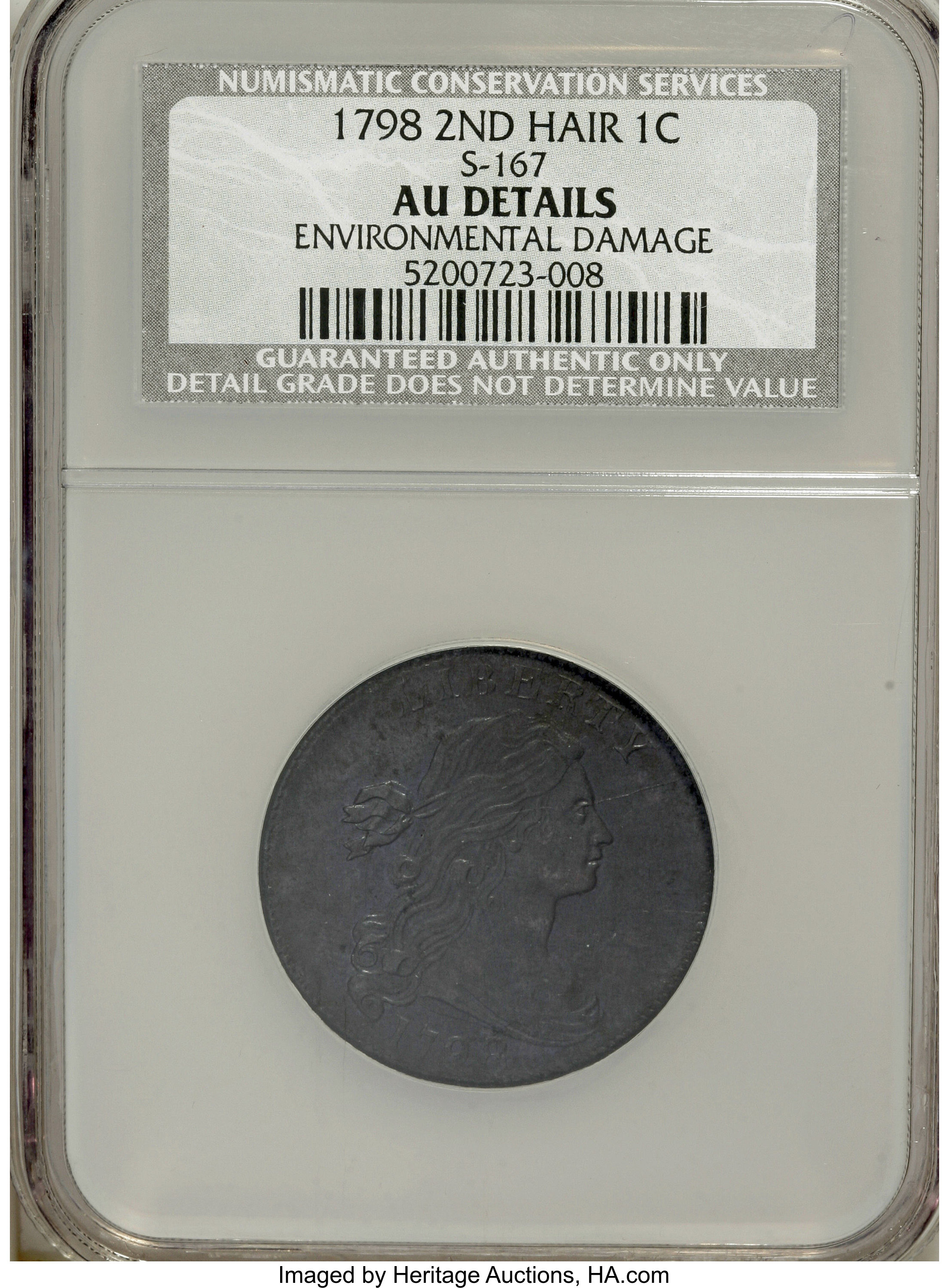 image for: 1798 1C Second Hair Style, S-167, B-33, R.1--Environmental Damage--NCS. AU Details....