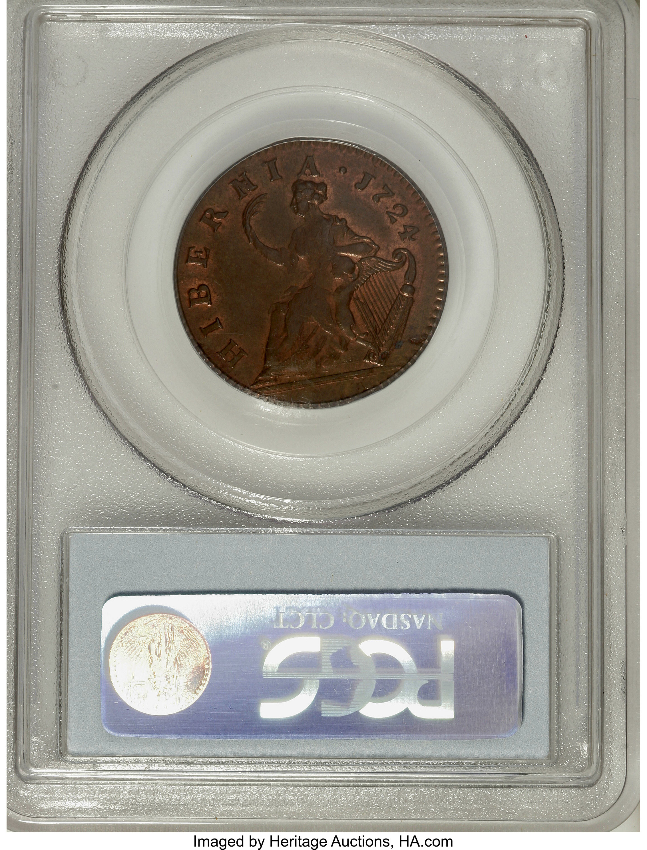 image for: 1724 1/2P Hibernia Halfpenny MS65 Red and Brown PCGS....