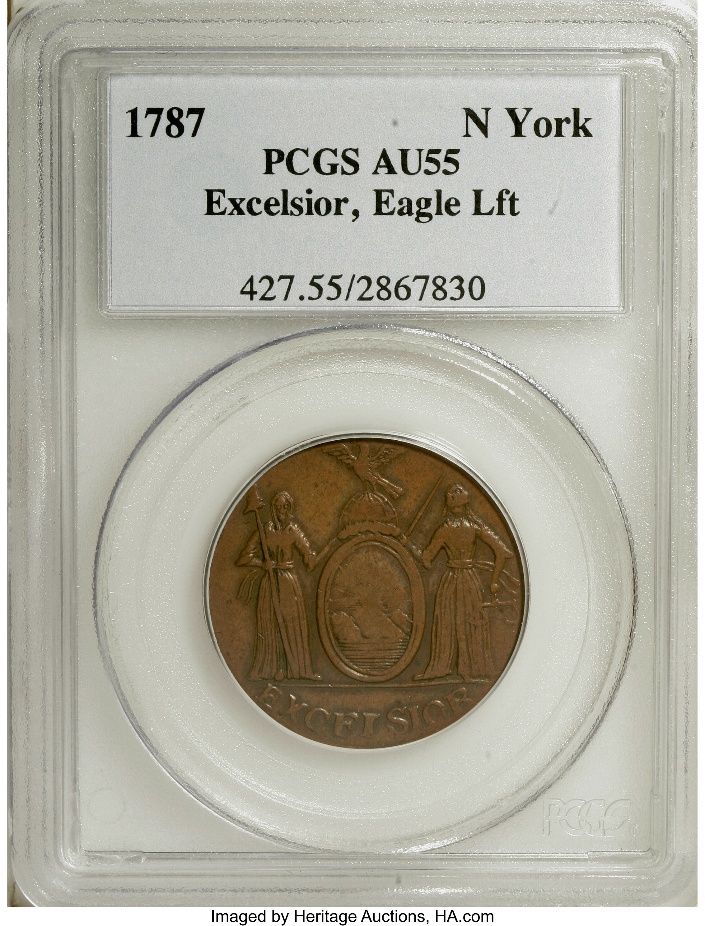 image for: 1787 COPPER New York Excelsior Copper, Eagle Left AU55 PCGS....