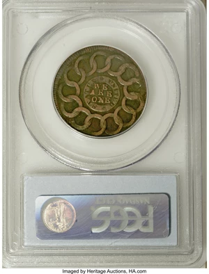 image for: 1787 1C Fugio Cent, STATES UNITED, 1/Horizontal 1 VF30 PCGS....
