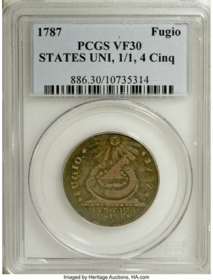 image for: 1787 1C Fugio Cent, STATES UNITED, 1/Horizontal 1 VF30 PCGS....