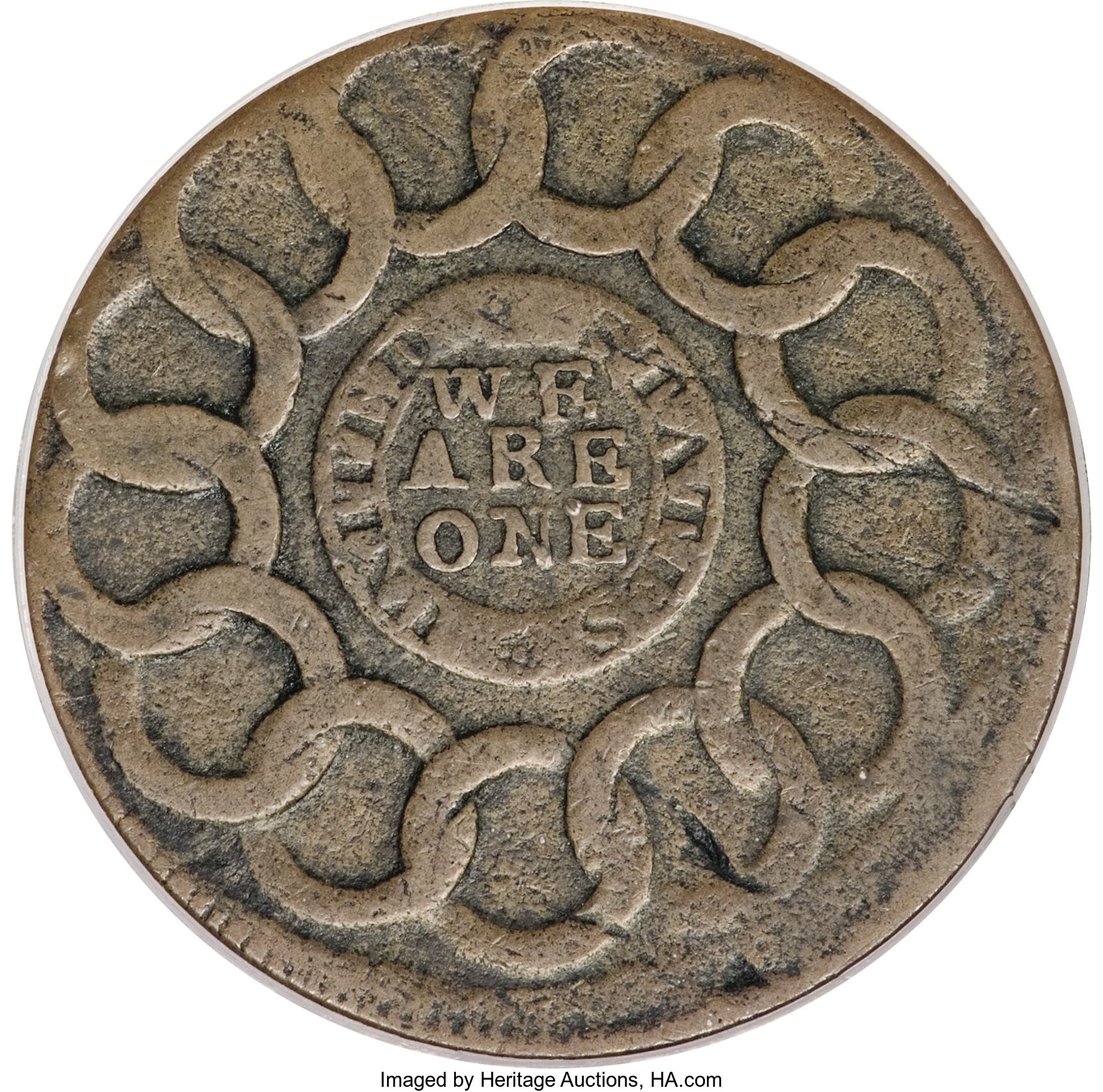 image for: 1787 1C Fugio Cent, Club Rays, Concave Ends, FUCIO VF20 PCGS....