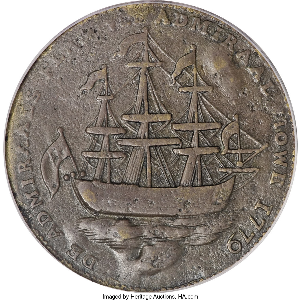 image for: 1778-1779 TOKEN Rhode Island Ship Token, No Wreath, Copper XF45 PCGS....