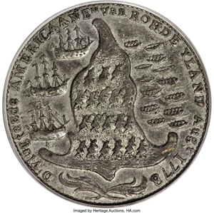 image for: 1778-1779 TOKEN Rhode Island Ship Token, Wreath Below, Pewter AU55 PCGS....
