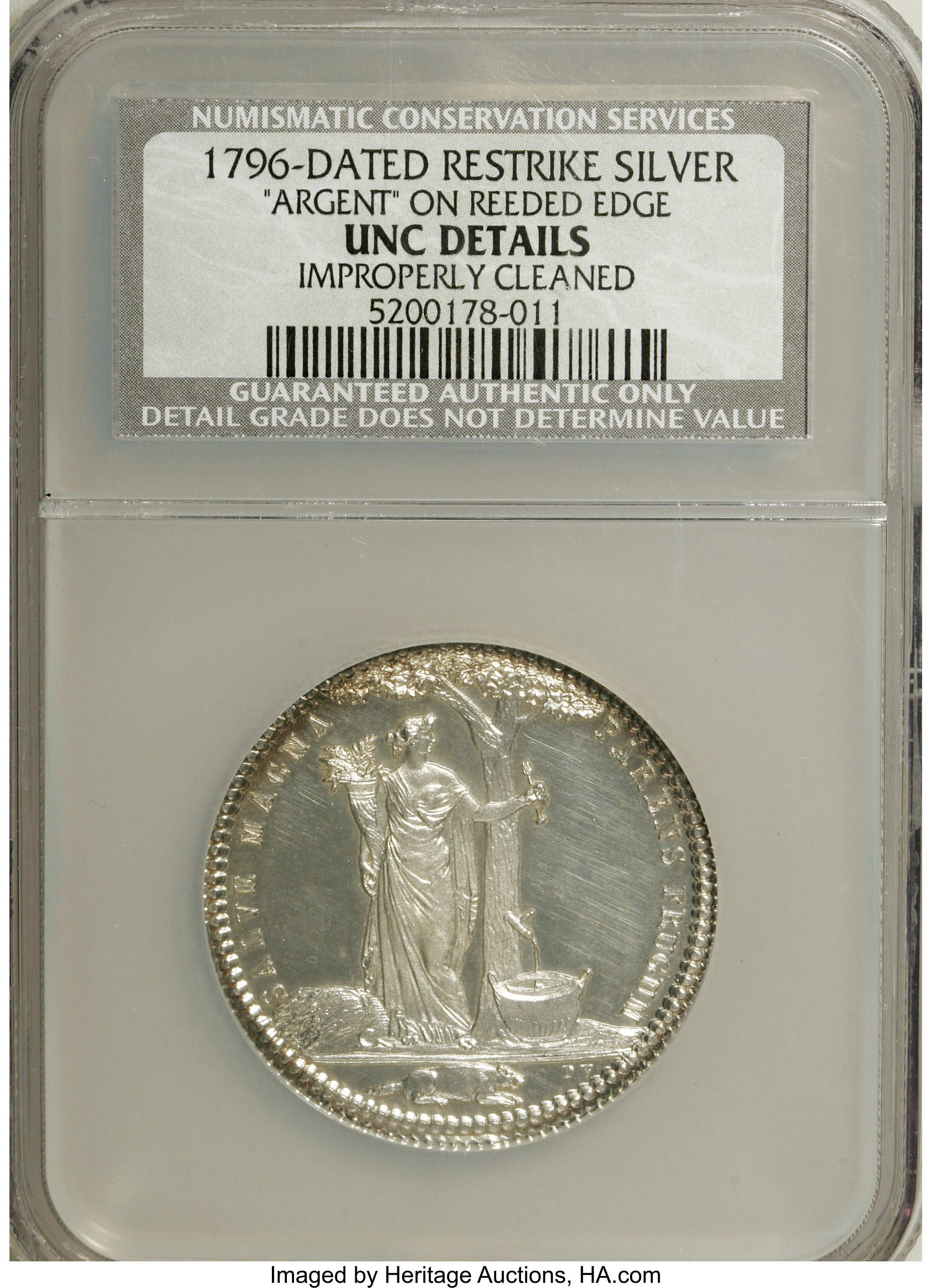 image for: Restrike 1796 MEDAL Castorland Medal, Silver--Improperly Cleaned--NCS. Unc. Details....