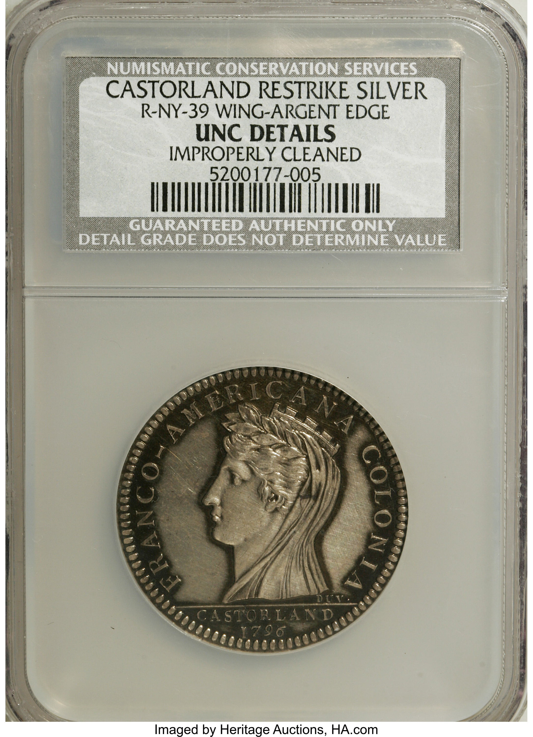 image for: Restrike 1796 MEDAL Castorland Medal, Silver--Improperly Cleaned--NCS....